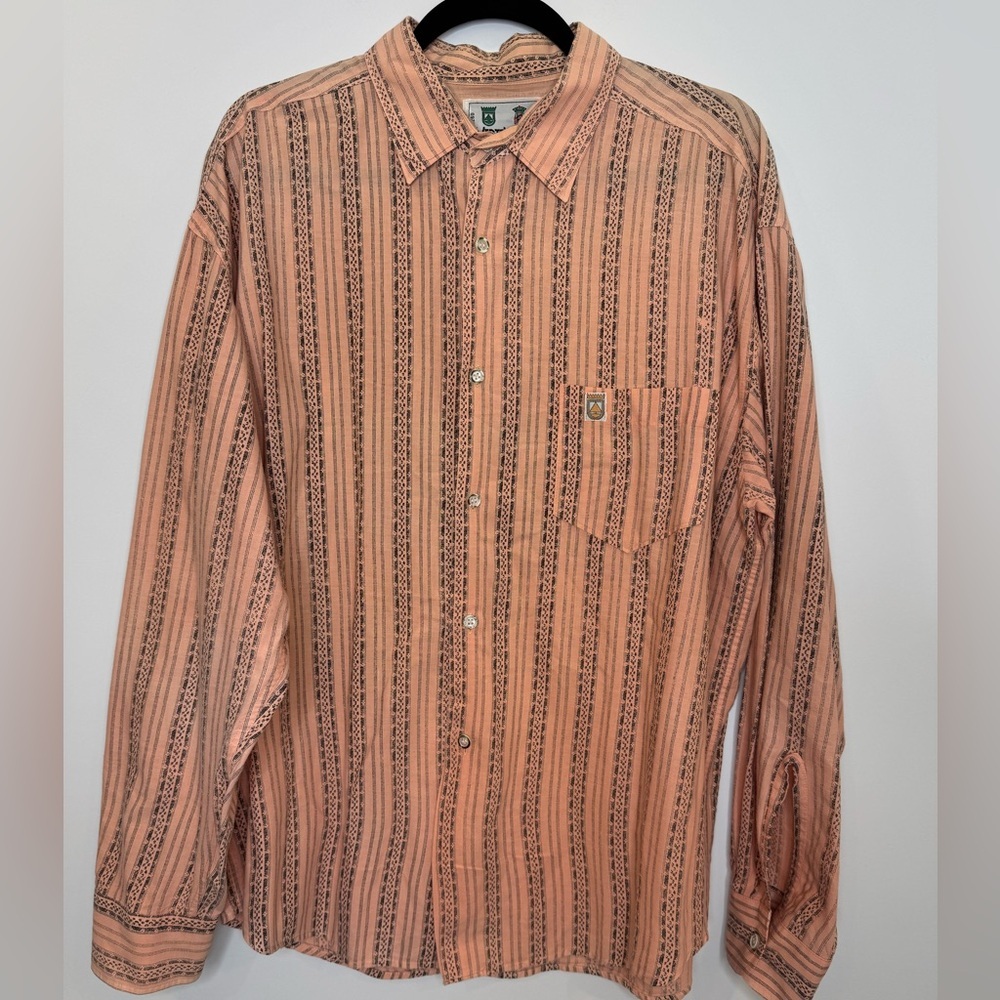 Vintage Vertevalle France Peach salmon Patterned buttons shirt size large